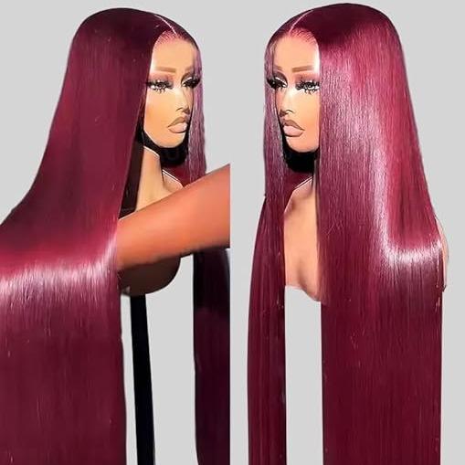 99J Burgundy Straight  Glueless 5x5 Lace Closure Wig Pre Cut 180% Density HD Lace Human Hair Wig With Curls Pre Bleached Lace Knots Glueless Wig for Women