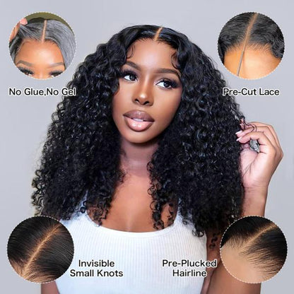 Glueless Kinky Curly 5x5 Lace Closure Wig Kinky Curly Pre Cut Lace Human Hair Wig Pre Plucked Pre Bleached Lace Knots Glueless Wig for Women