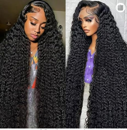 13x6 Deep Wave Lace Front Wigs Human Hair Wigs for Women 180% Density HD Transparent Deep Curly Lace Frontal Wigs Human Hair Pre Plucked with Baby Hair Natural Color