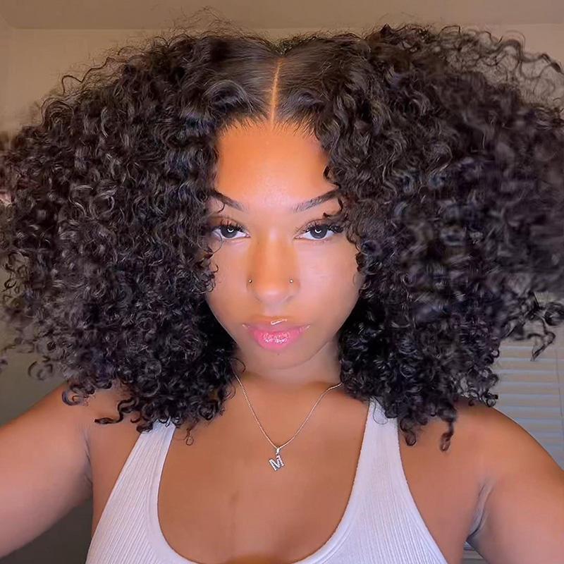 Glueless Kinky Curly 5x5 Lace Closure Wig Kinky Curly Pre Cut Lace Human Hair Wig Pre Plucked Pre Bleached Lace Knots Glueless Wig for Women
