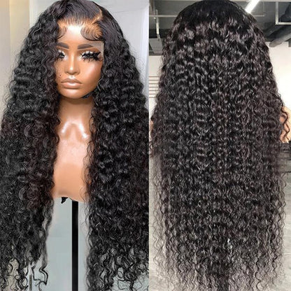 13x6 Deep Wave Lace Front Wigs Human Hair Wigs for Women 180% Density HD Transparent Deep Curly Lace Frontal Wigs Human Hair Pre Plucked with Baby Hair Natural Color