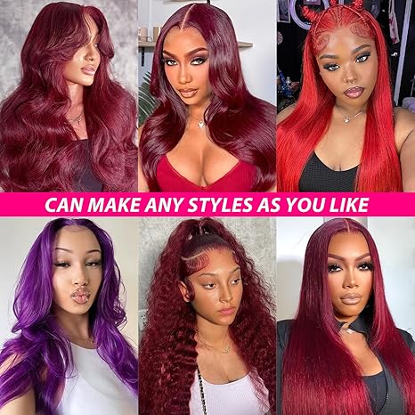 99J Burgundy Straight  Glueless 5x5 Lace Closure Wig Pre Cut 180% Density HD Lace Human Hair Wig With Curls Pre Bleached Lace Knots Glueless Wig for Women