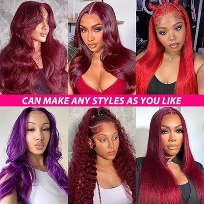 99J Burgundy Straight  Glueless 5x5 Lace Closure Wig Pre Cut 180% Density HD Lace Human Hair Wig With Curls Pre Bleached Lace Knots Glueless Wig for Women