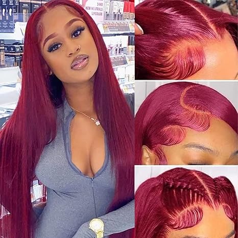 99J Burgundy Straight  Glueless 5x5 Lace Closure Wig Pre Cut 180% Density HD Lace Human Hair Wig With Curls Pre Bleached Lace Knots Glueless Wig for Women