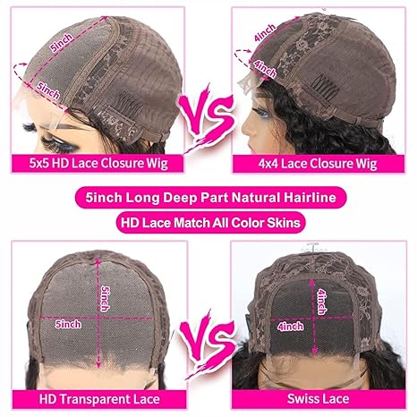 Water Wave Glueless 5x5 Lace Closure Wig Pre Cut 180% Density HD Lace Human Hair Wig With Curls Pre Bleached Lace Knots Glueless Wig for Women