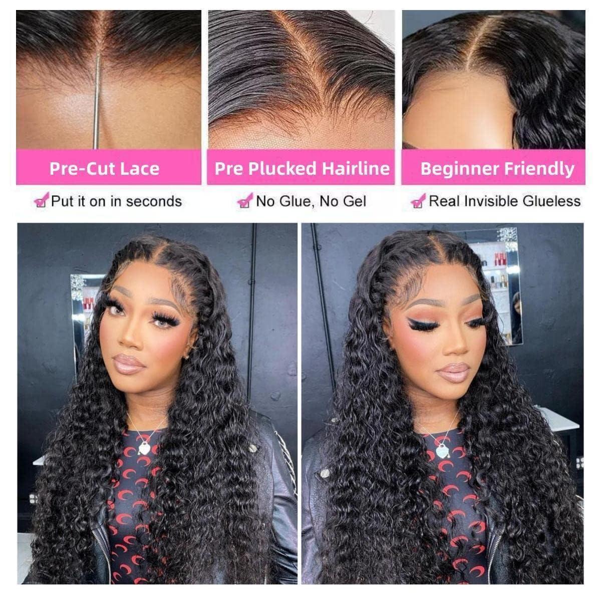 Deep Wave Glueless 5x5 Lace Closure Wig Pre Cut Lace Human Hair Wig With Curls Pre Bleached Lace Knots Glueless Wig for Women