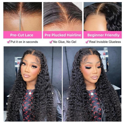 Deep Wave Glueless 5x5 Lace Closure Wig Pre Cut Lace Human Hair Wig With Curls Pre Bleached Lace Knots Glueless Wig for Women