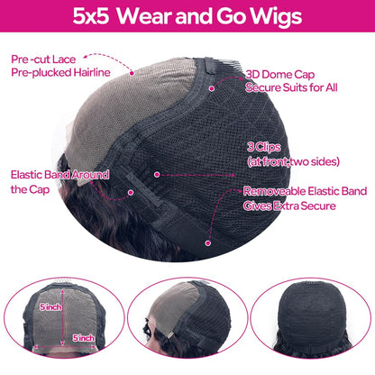 Straight Glueless Wigs Human Hair Pre Plucked 5x5 HD Lace Closure Wigs Human Hair for Black Women Pre Cut Lace for Beginners With Baby Hair