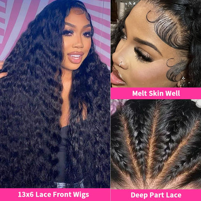 13x6 Deep Wave Lace Front Wigs Human Hair Wigs for Women 180% Density HD Transparent Deep Curly Lace Frontal Wigs Human Hair Pre Plucked with Baby Hair Natural Color