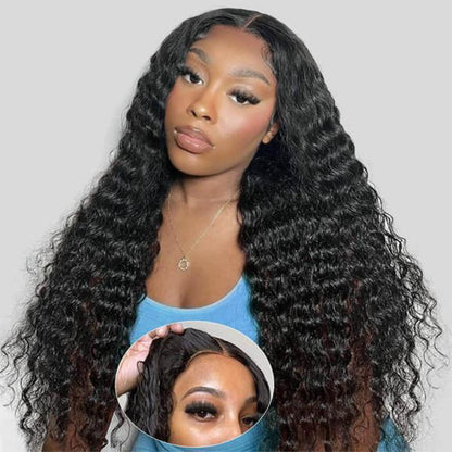 Deep Wave Glueless 5x5 Lace Closure Wig Pre Cut Lace Human Hair Wig With Curls Pre Bleached Lace Knots Glueless Wig for Women